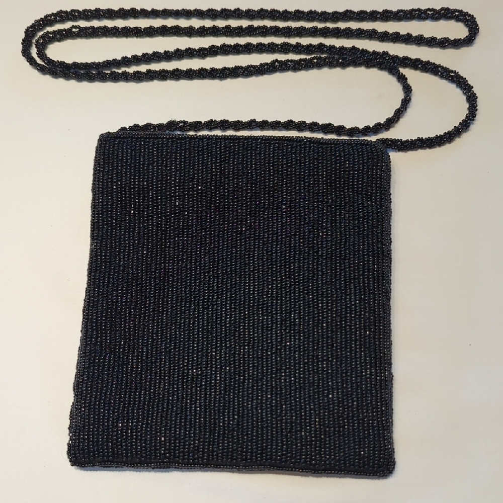 Black Beaded Crossbody Bag with Multicolor Floral Embroidery - Picture 4 of 7